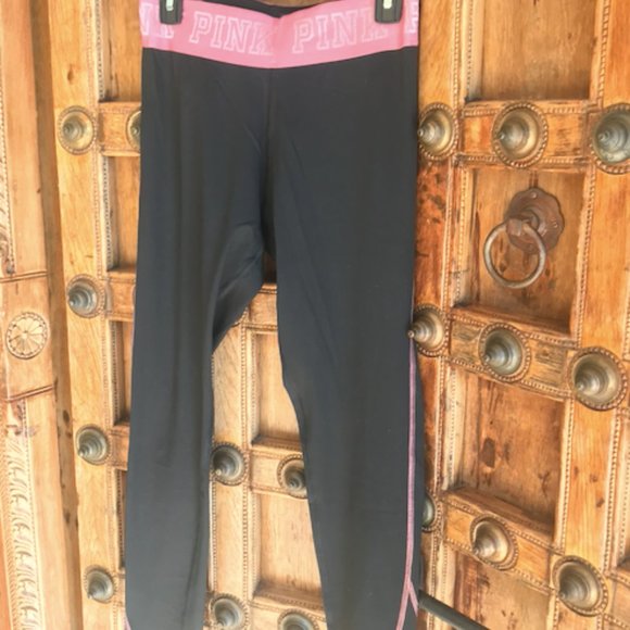 ❤️Black & Pink Flat Waist Cotton Yoga Leggings ❤️ - Picture 2 of 5